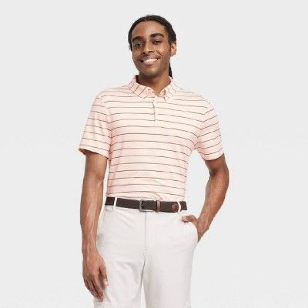 NEW All in Motion Men's Striped Golf Polo Shirt Peach Size Small